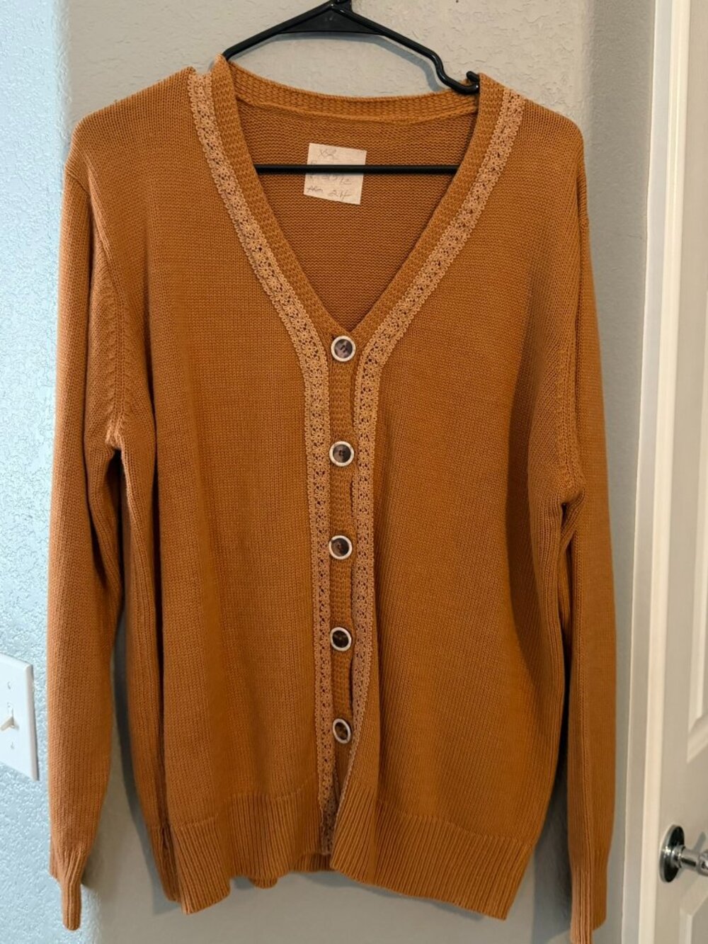 Womens XL Rust Knit Cardigan Button Front Cozy Fall Sweater Boho